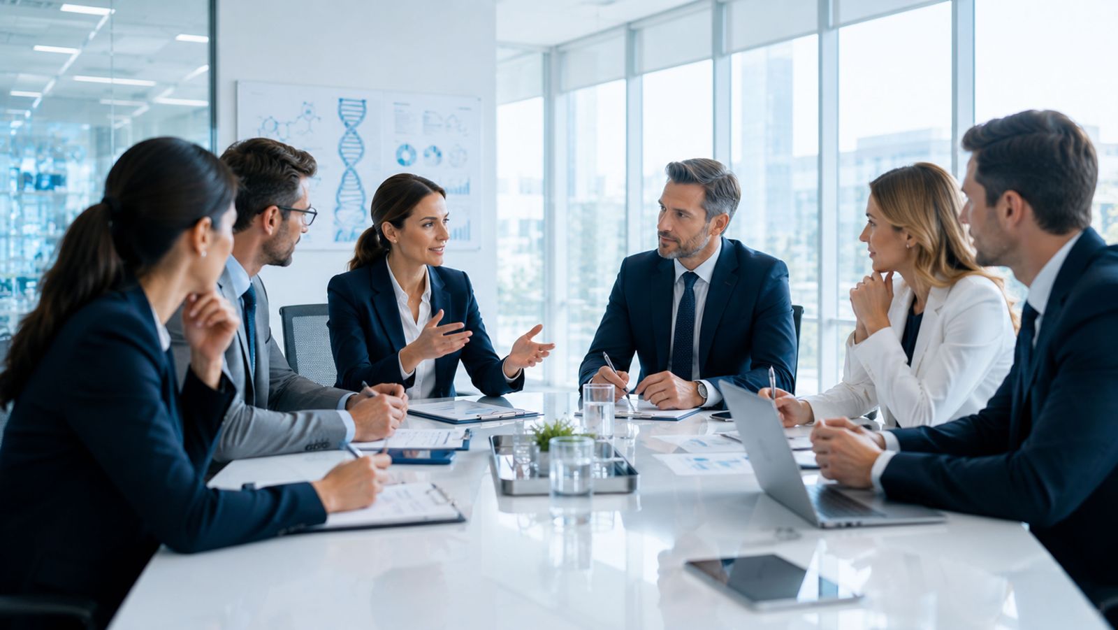 Life science professionals discussing anti-bribery compliance and regulatory strategy
